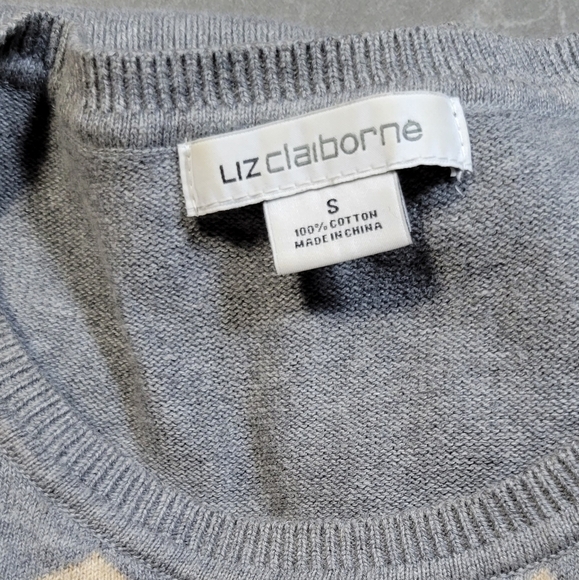 Vintage Liz Claiborne Cotton Peach Grey Argyle Academia Neutral Sweater small - Picture 6 of 6